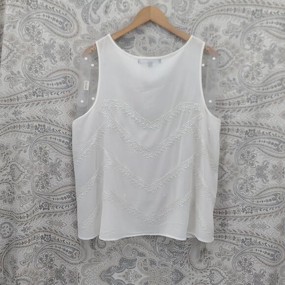 Torrid beaded chevron sheer chiffon women's tank top White Size 1 Party Festival - Picture 3 of 12